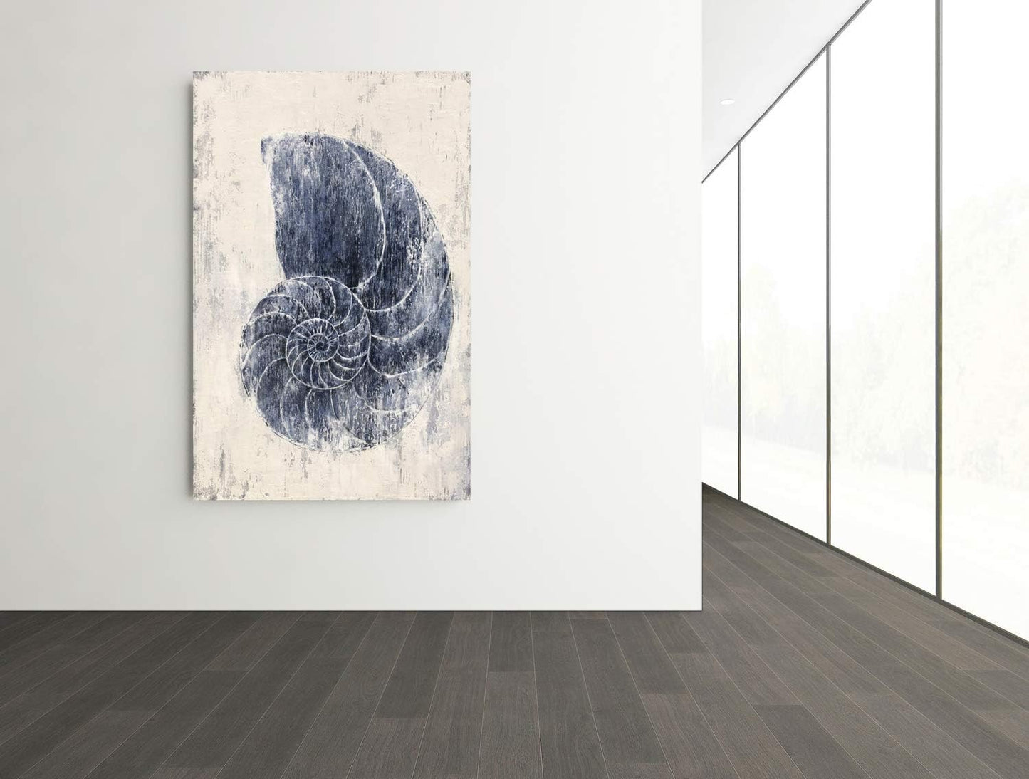 Coastal Wall Art for Living Room Hand Painted Blue and White Conch Oil Painting Pictures Home Decoration
