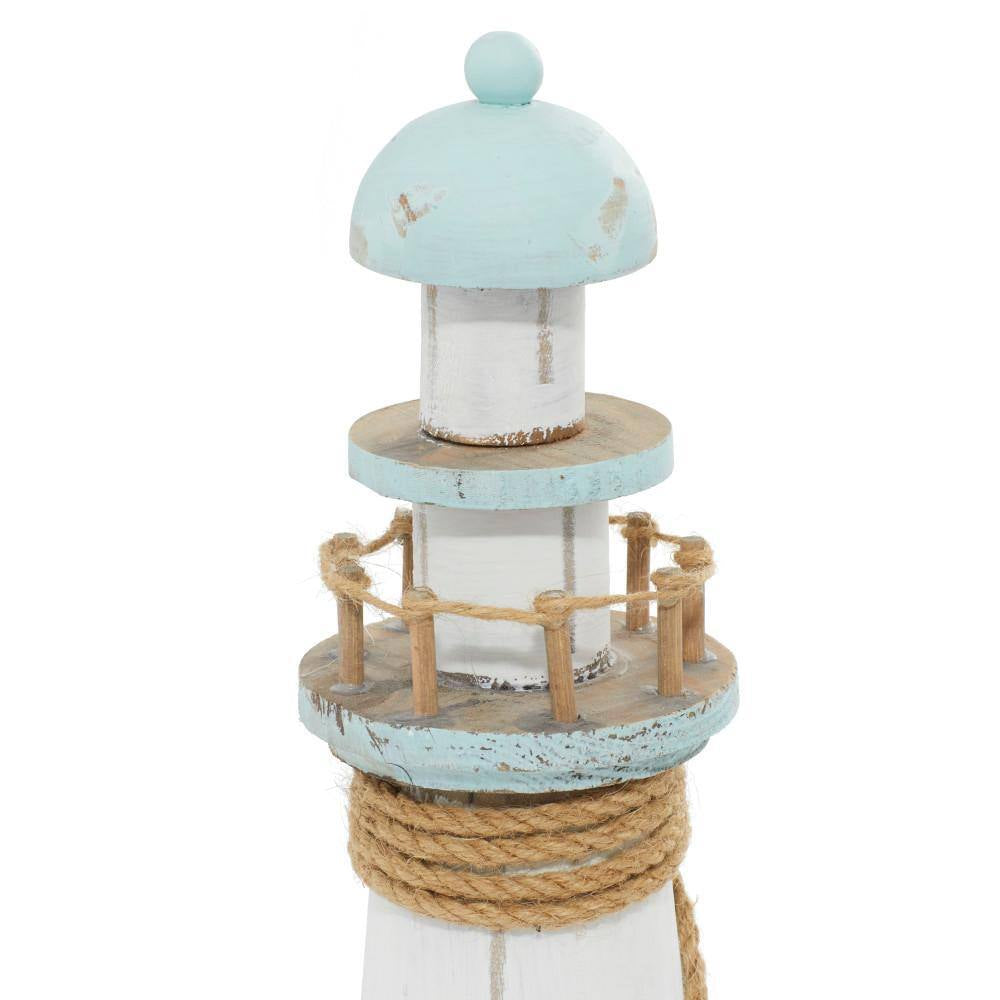 6 In. X 15 In. White Wood Light House Sculpture