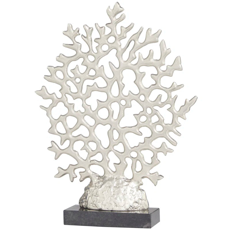 Somerford Aluminum Metal Coral Silver Decorative Sculpture with Marble Base