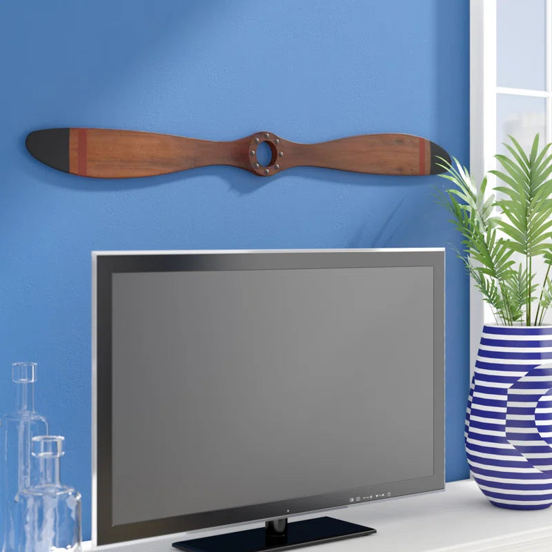 Dayina Wood 2 Blade Airplane Propeller Brown Wall Decor with Aviation Detailing