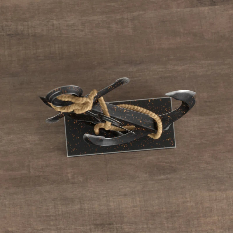 Metal Anchor Decorative Sculpture with Jute Rope Accents