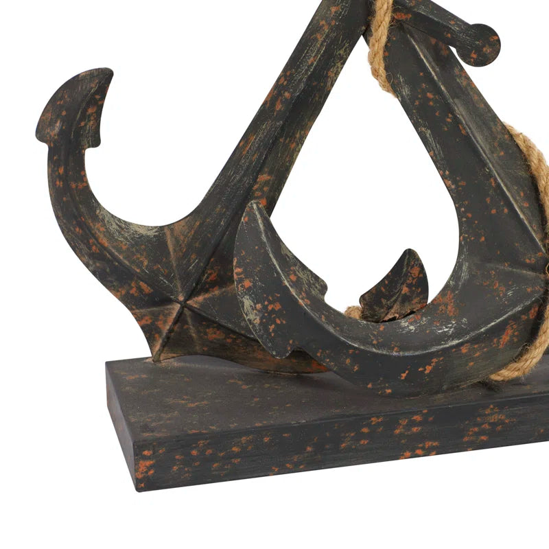 Metal Anchor Decorative Sculpture with Jute Rope Accents