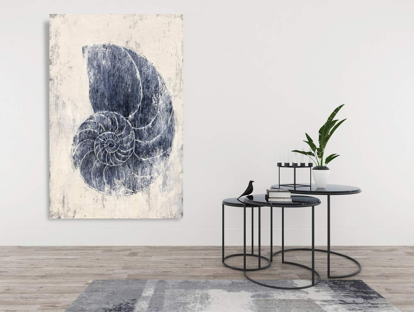 Coastal Wall Art for Living Room Hand Painted Blue and White Conch Oil Painting Pictures Home Decoration