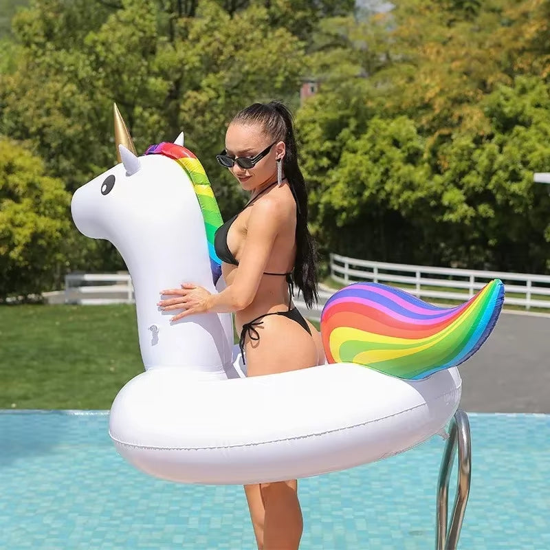 Summer Pool Inflatable Toys Cartoon Unicorn Shape Swimming Ring Toys for Kids Adults PVC Thickened Air Beach Party Water