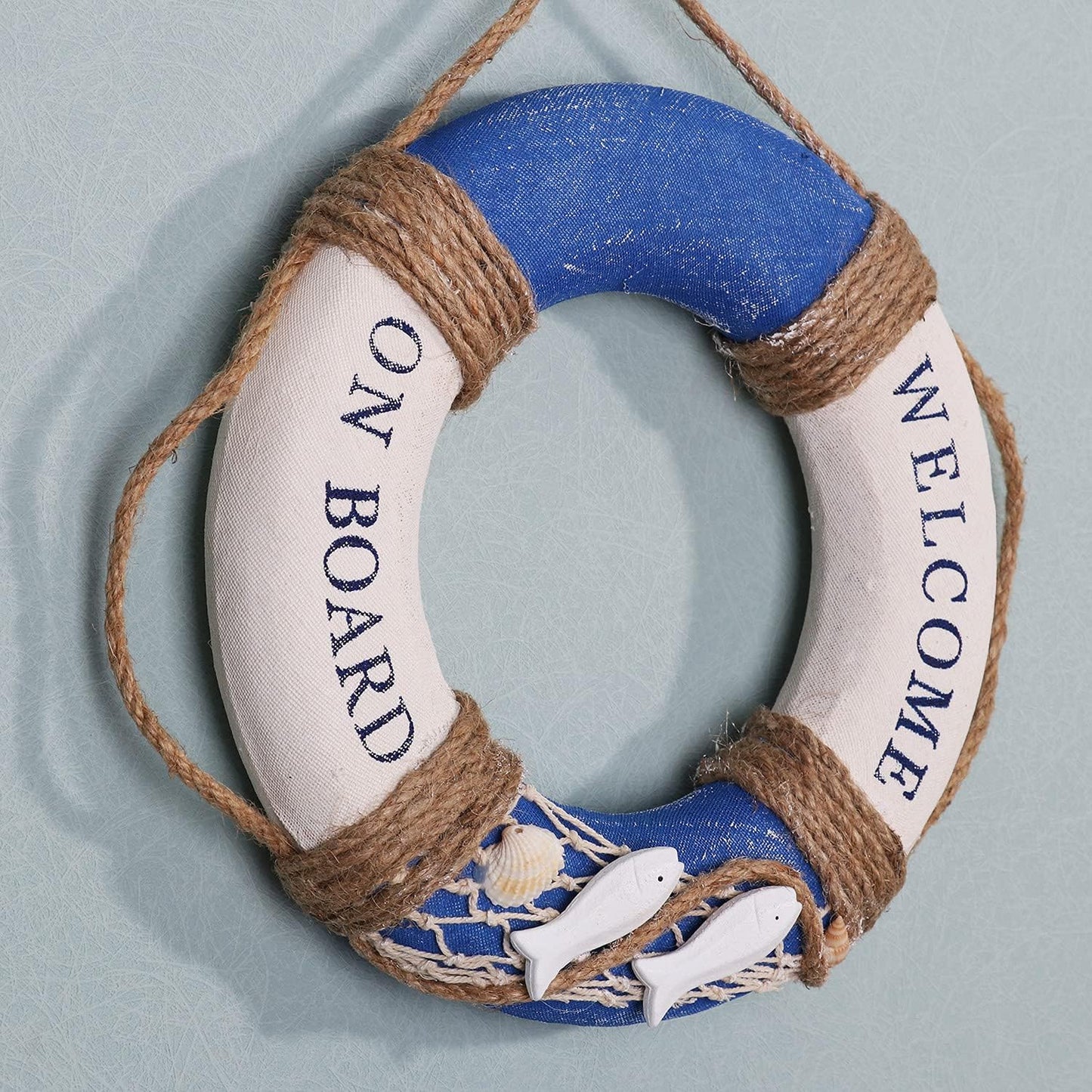 2 Pack 13" Nautical Beach Wooden Ship Wheel and 13" Wooden Anchor with Rope Nautical Boat Steering Wheel Rudder Anchor Wall Art Decor Door Hanging Ornament Beach Theme Home Decoration (Dark Blue)