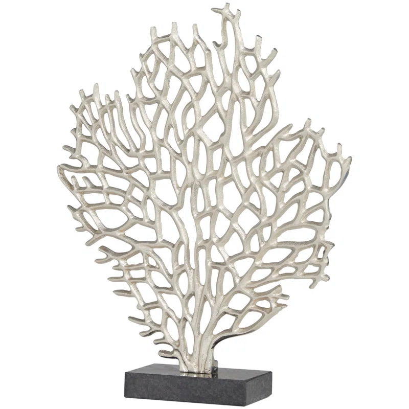 Somerford Aluminum Metal Coral Silver Decorative Sculpture with Marble Base