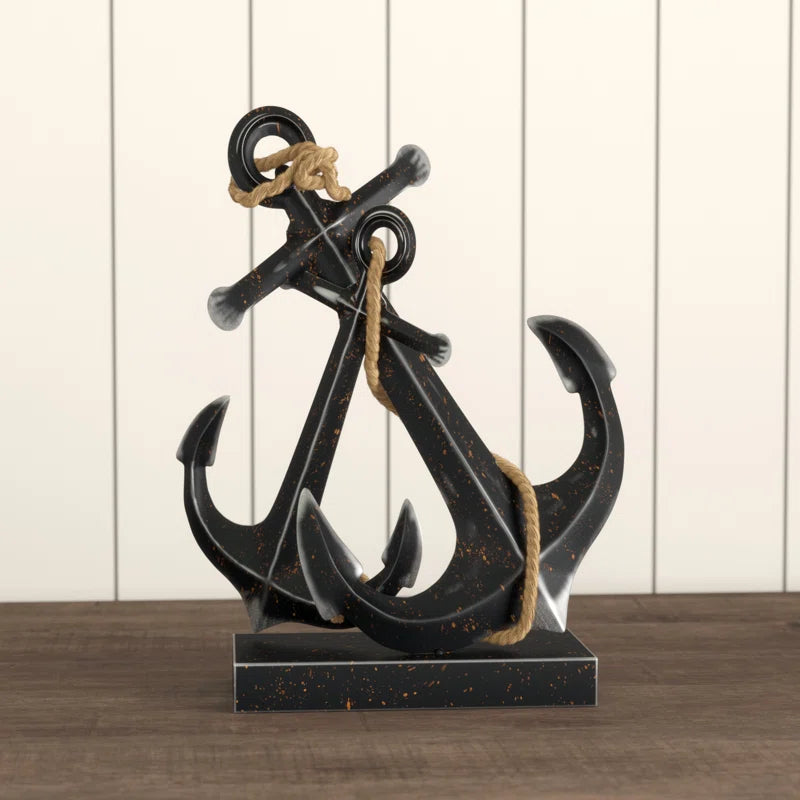 Metal Anchor Decorative Sculpture with Jute Rope Accents