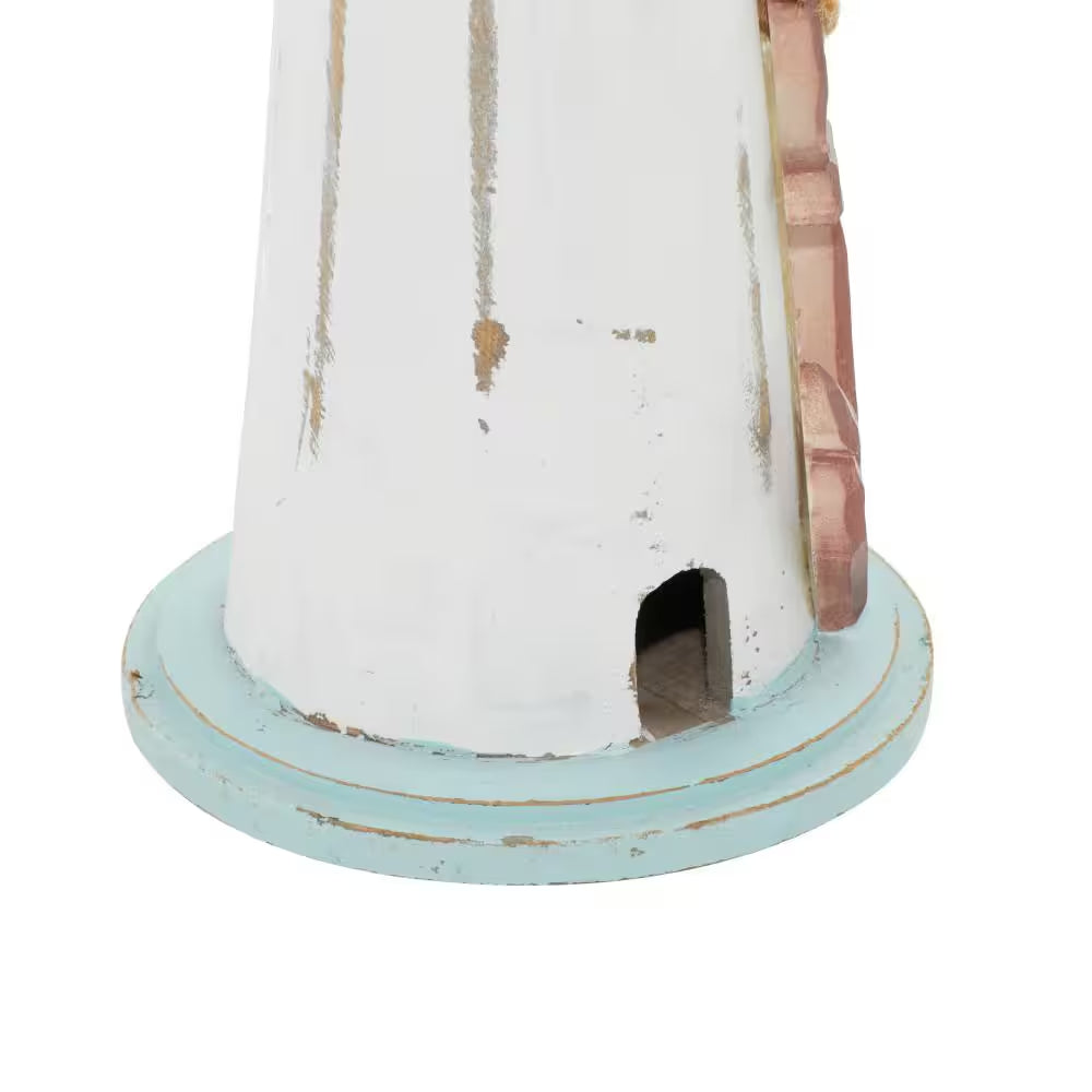 6 In. X 15 In. White Wood Light House Sculpture