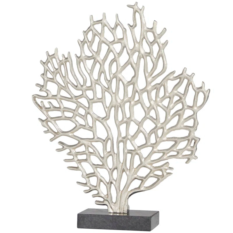 Somerford Aluminum Metal Coral Silver Decorative Sculpture with Marble Base