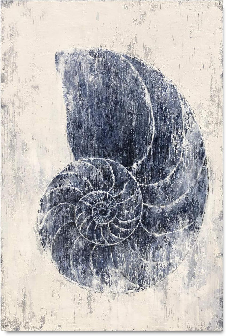 Coastal Wall Art for Living Room Hand Painted Blue and White Conch Oil Painting Pictures Home Decoration
