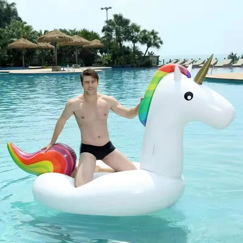 Summer Pool Inflatable Toys Cartoon Unicorn Shape Swimming Ring Toys for Kids Adults PVC Thickened Air Beach Party Water