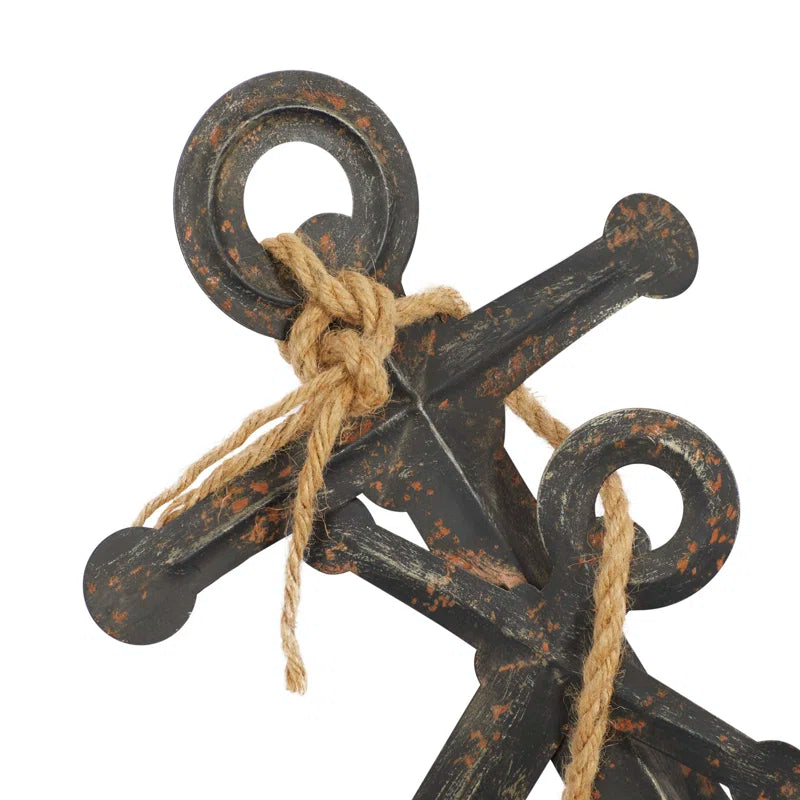 Metal Anchor Decorative Sculpture with Jute Rope Accents