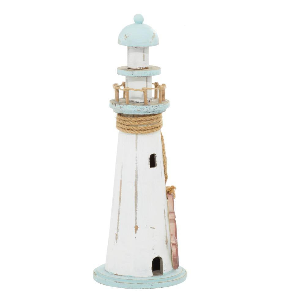 6 In. X 15 In. White Wood Light House Sculpture