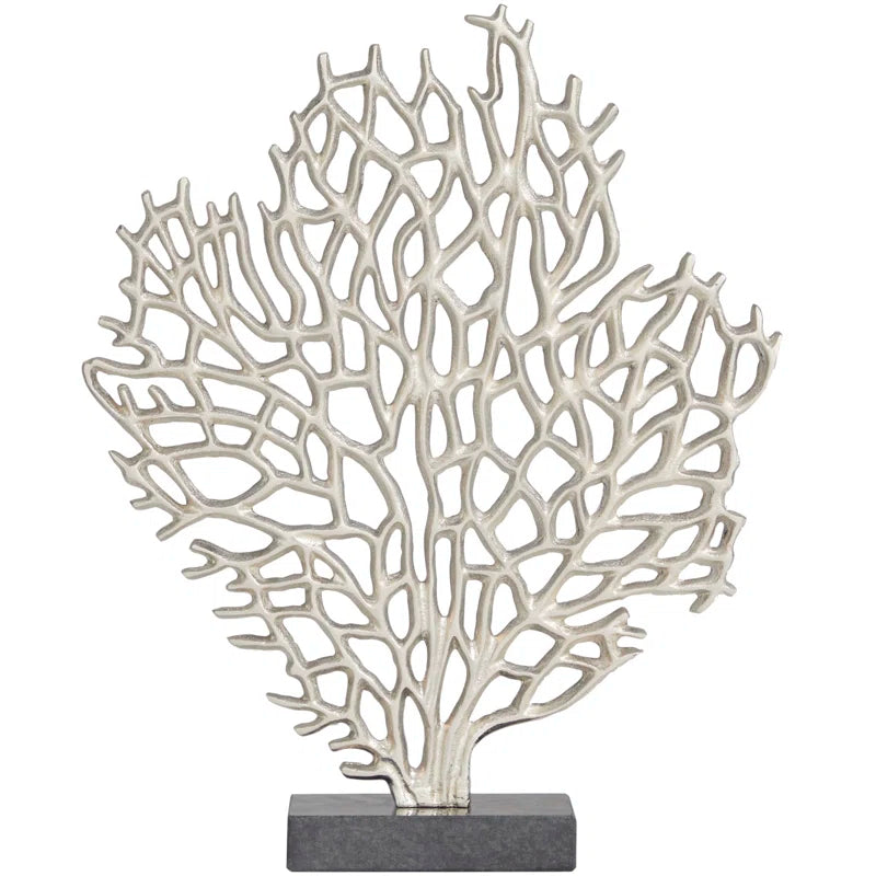 Somerford Aluminum Metal Coral Silver Decorative Sculpture with Marble Base