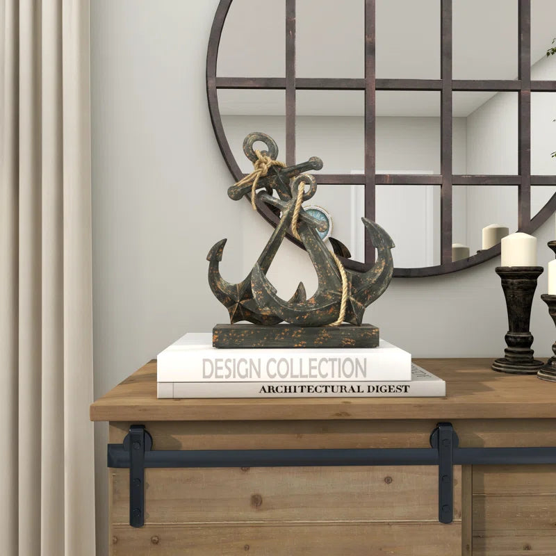 Metal Anchor Decorative Sculpture with Jute Rope Accents