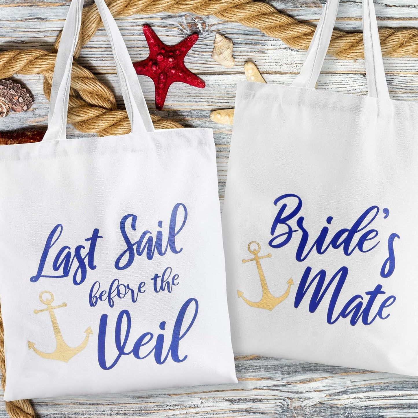 Nautical Bachelorette Party Canvas Bags | 12 Pack | Last Sail before the Veil Bachelorette Party Supplies | Nautical Bachelorette Party Decorations