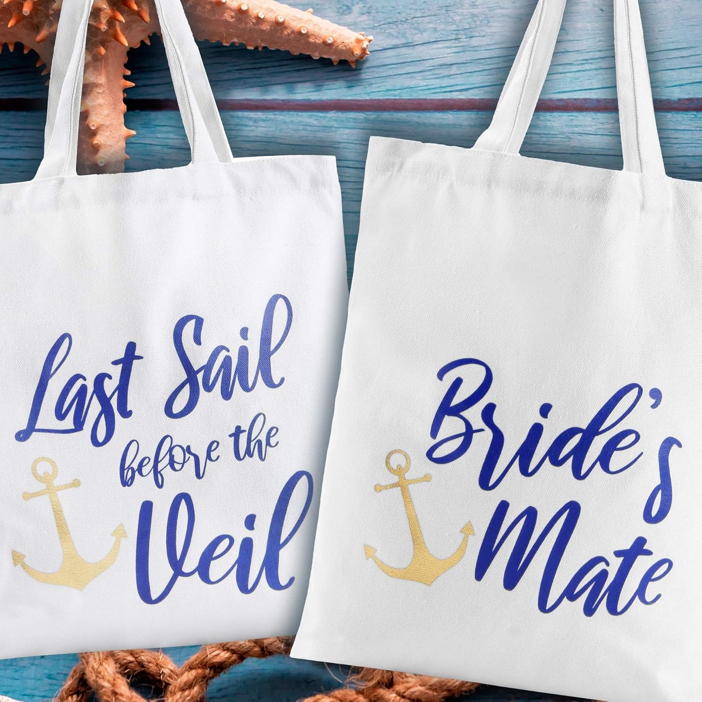 Nautical Bachelorette Party Canvas Bags | 12 Pack | Last Sail before the Veil Bachelorette Party Supplies | Nautical Bachelorette Party Decorations