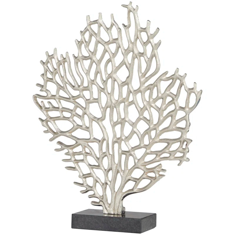 Somerford Aluminum Metal Coral Silver Decorative Sculpture with Marble Base
