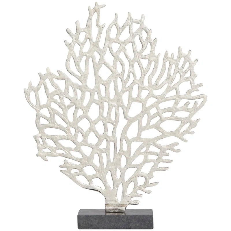 Somerford Aluminum Metal Coral Silver Decorative Sculpture with Marble Base