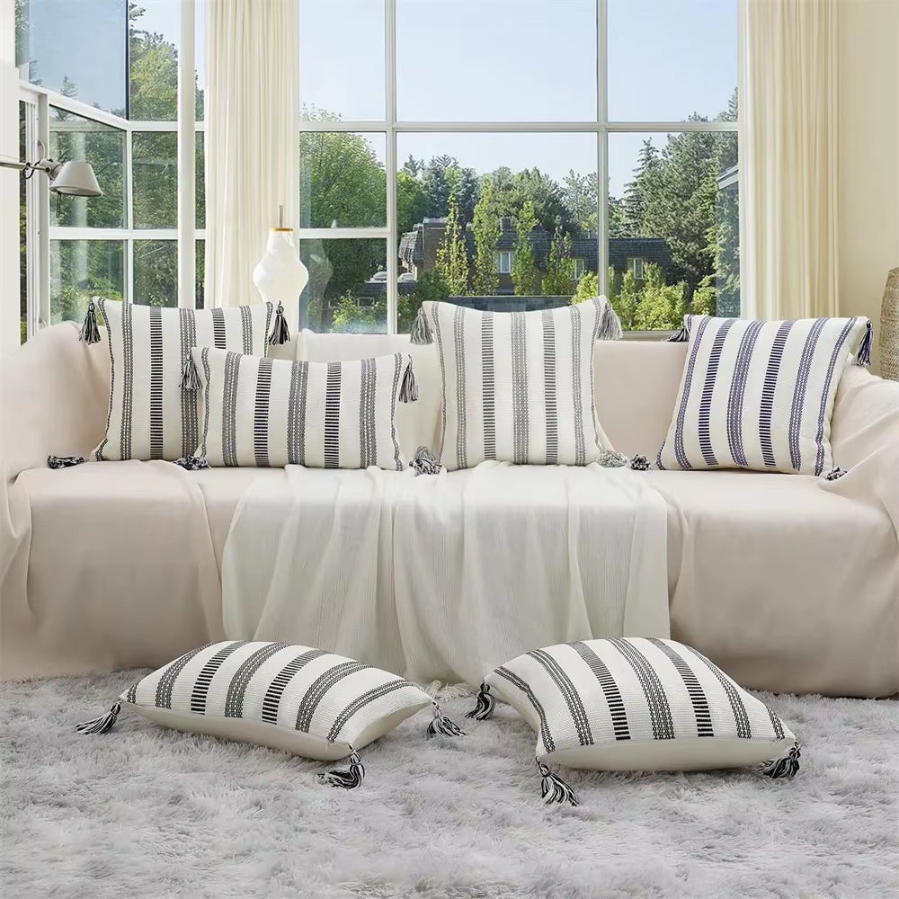 Kitinjoy Cotton Pillow Cover 45X45Cm Striped Cushion Cover Decor Pillowcase for Sofa Car Home Luxury Throw Pillow Case 50X50