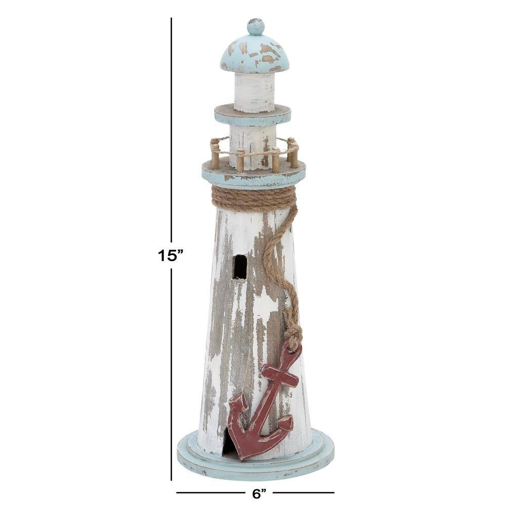 6 In. X 15 In. White Wood Light House Sculpture