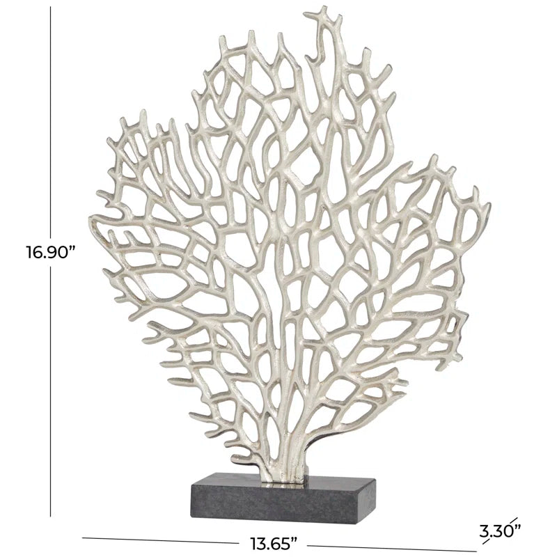 Somerford Aluminum Metal Coral Silver Decorative Sculpture with Marble Base