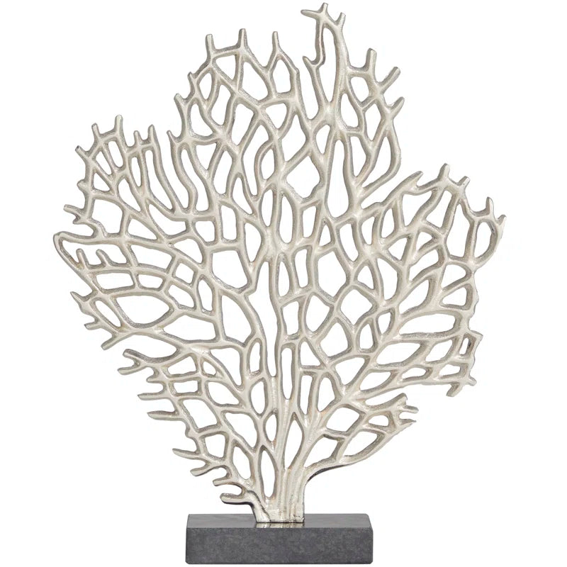Somerford Aluminum Metal Coral Silver Decorative Sculpture with Marble Base