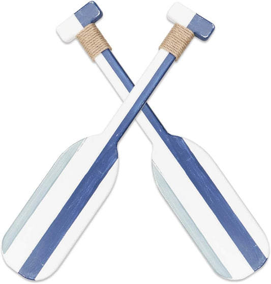 2 Pack 19.7 Inch Nautical Wooden Double Oar Decor with Rope Nautical Oar Paddles Wall Decor Door Hanging Ornament Beach Theme Home Decoration（Vintage Blue）