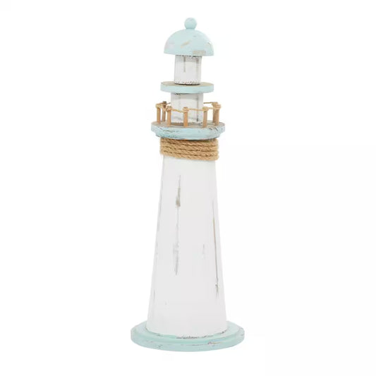 6 In. X 15 In. White Wood Light House Sculpture