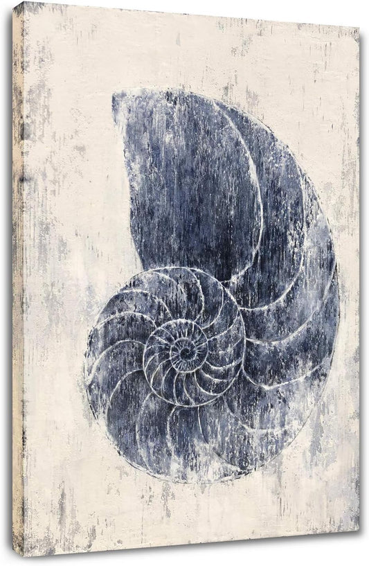 Coastal Wall Art for Living Room Hand Painted Blue and White Conch Oil Painting Pictures Home Decoration