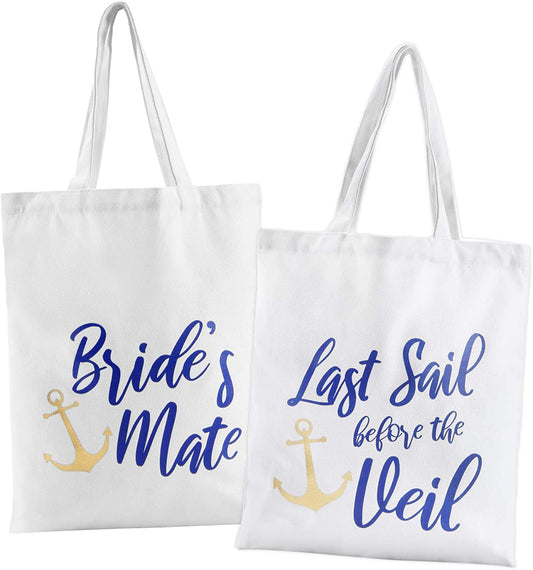 Nautical Bachelorette Party Canvas Bags | 12 Pack | Last Sail before the Veil Bachelorette Party Supplies | Nautical Bachelorette Party Decorations