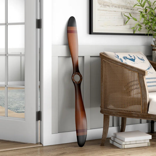 Dayina Wood 2 Blade Airplane Propeller Brown Wall Decor with Aviation Detailing