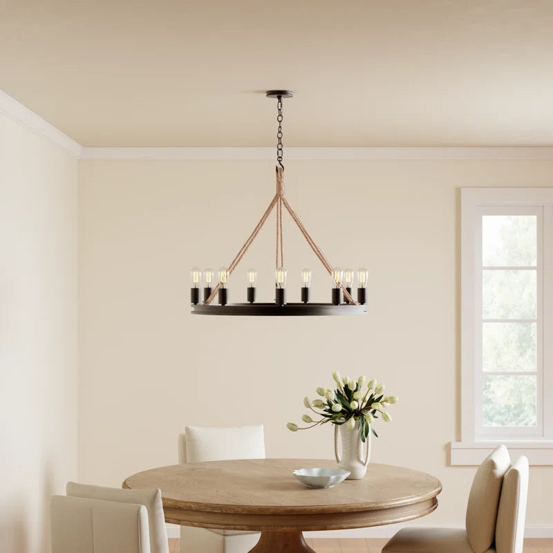 Laufer 9 - Light Dimmable Wagon Wheel Chandelier