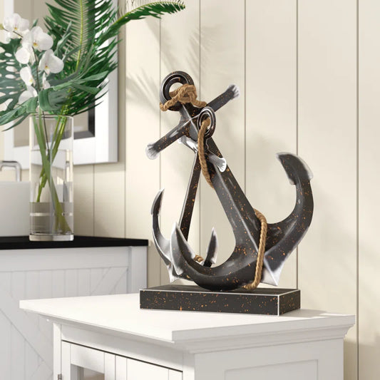 Metal Anchor Decorative Sculpture with Jute Rope Accents